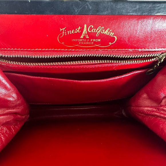 Vintage 1950’s Mid Century Calfskin Leather Made in France Wrist Purse Handbag - Picture 6 of 12
